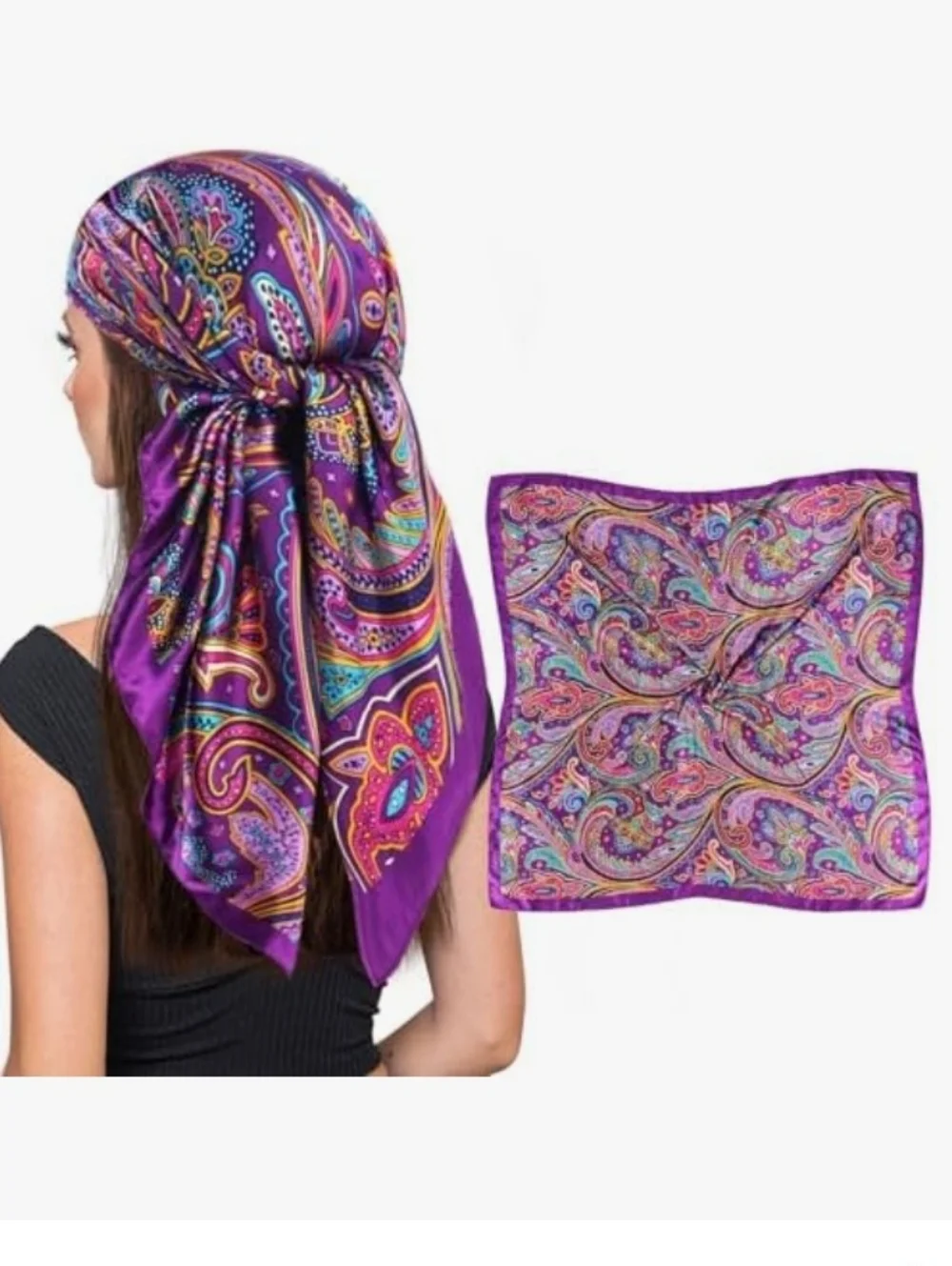 Purple Paisley Silky Satin Scarf